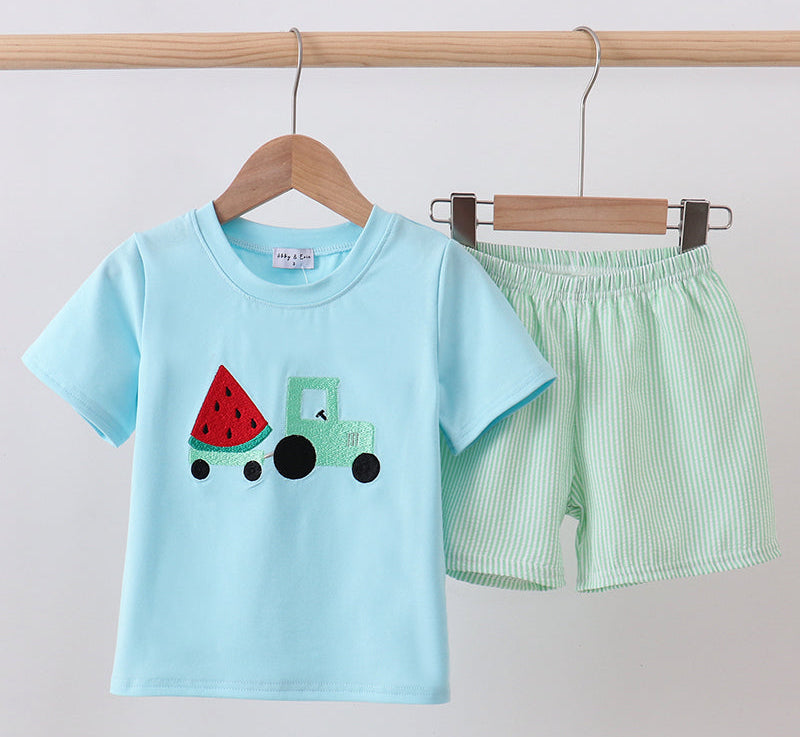 Blue Watermelon Truck Seersucker Set