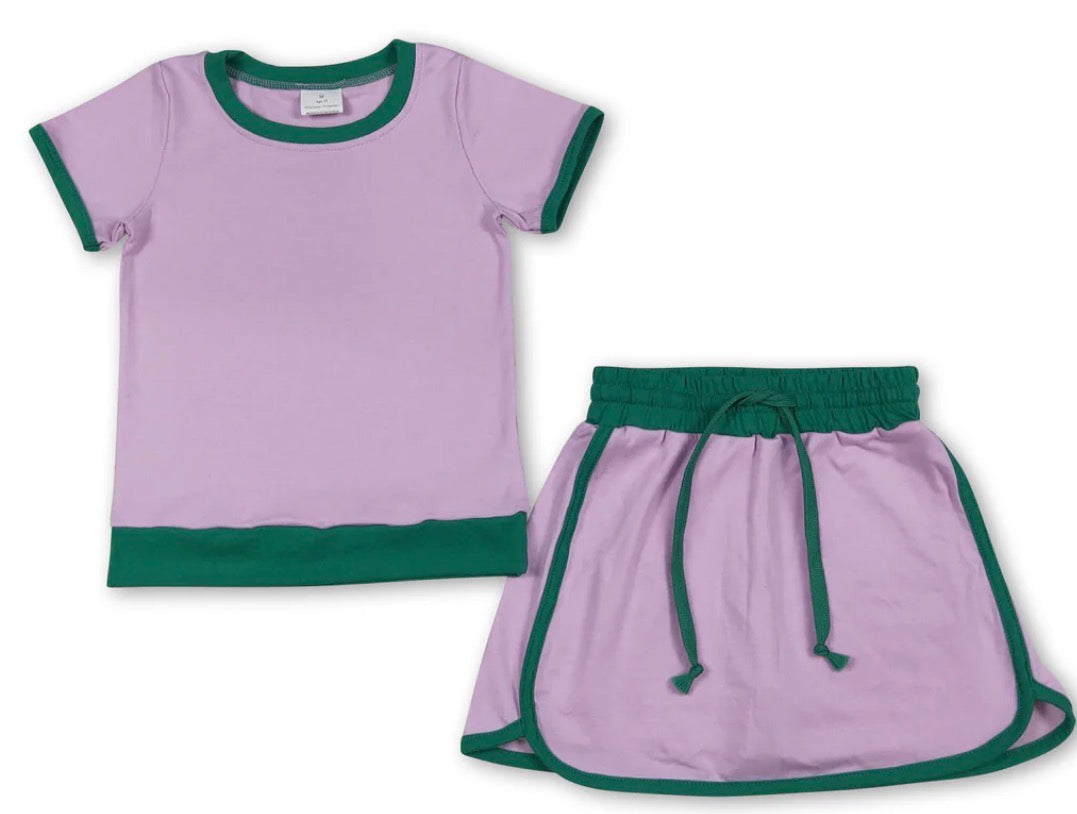 Pink/green skirt set
