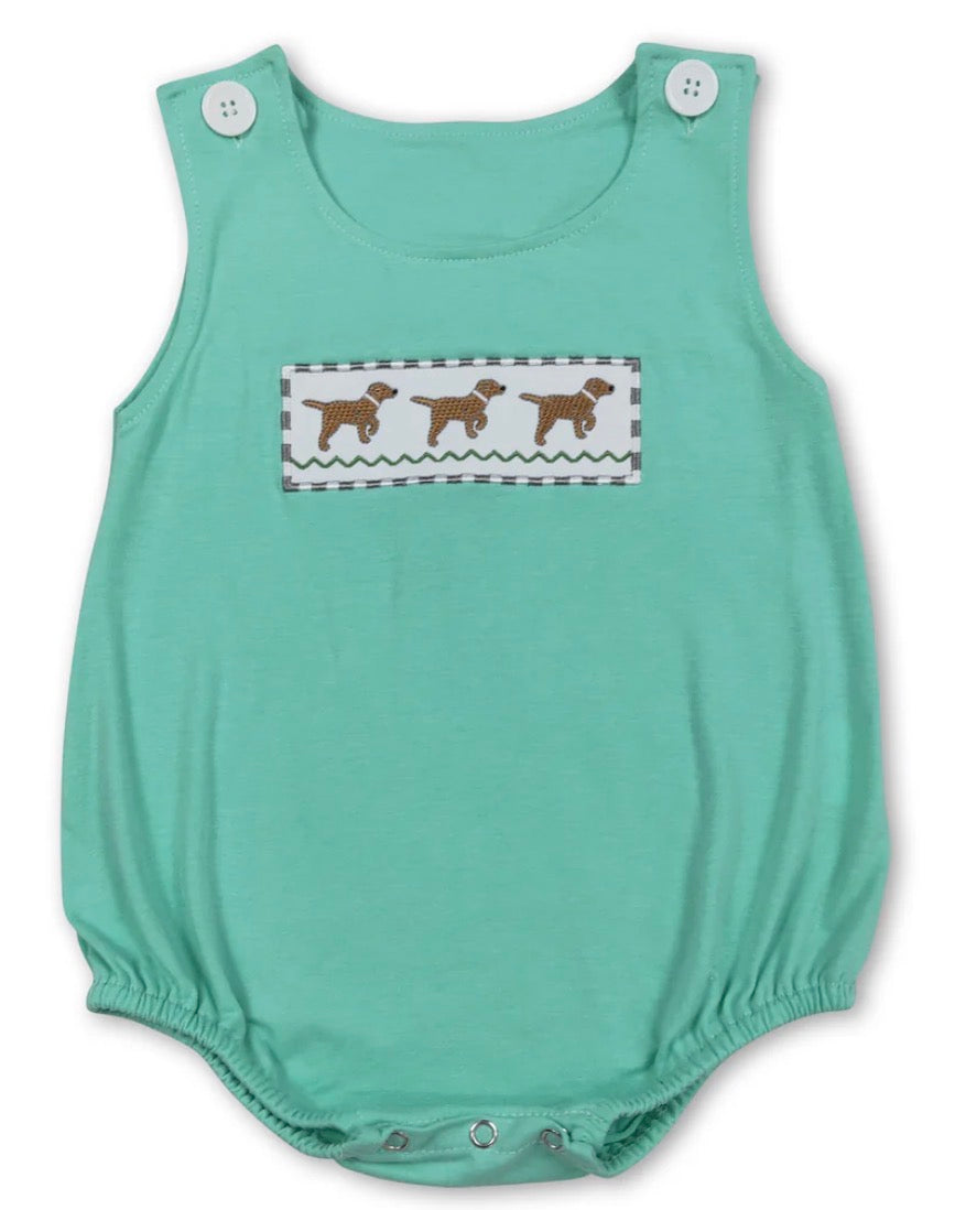 Boys embroidered dog romper