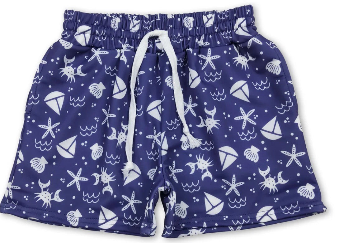 Starfish boat crab swim trunks