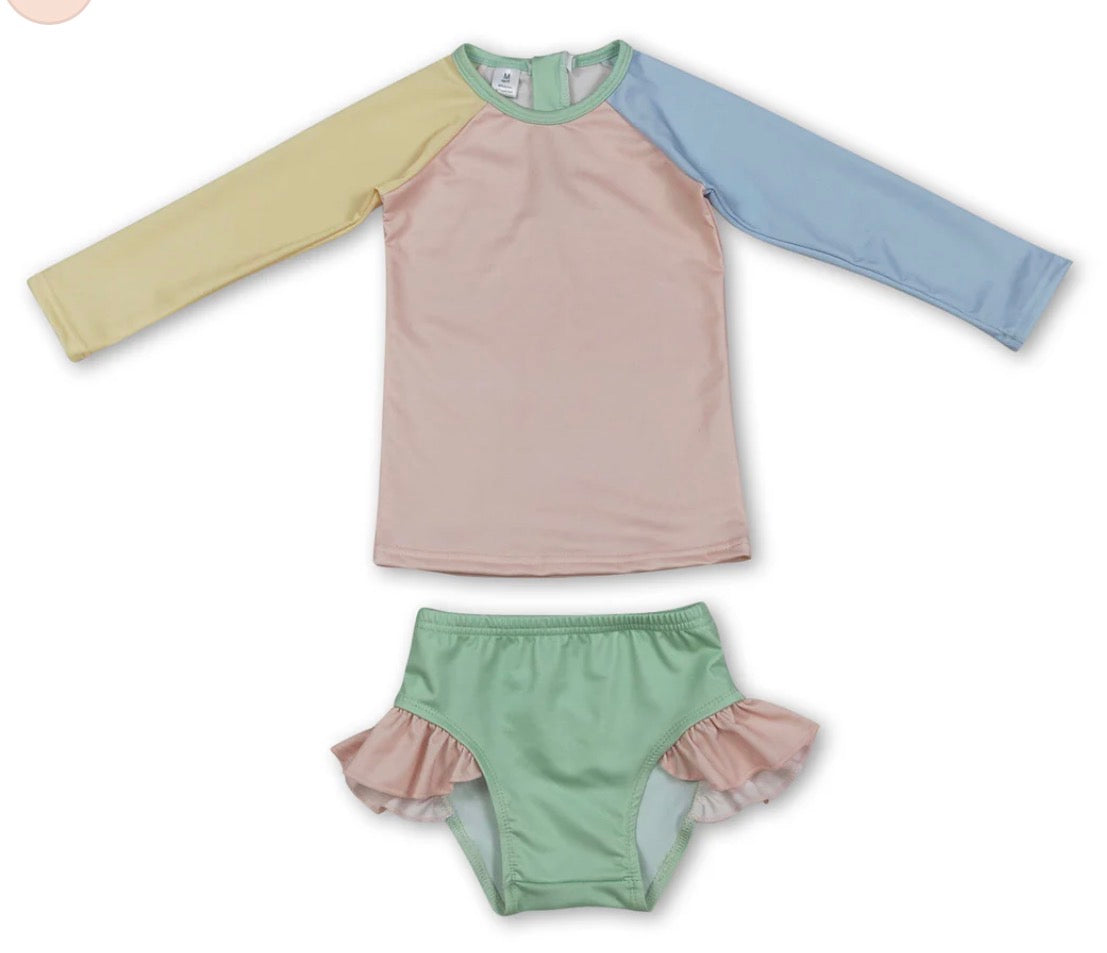 Long sleeve patchwork swimsuit