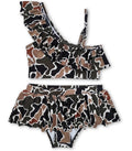 Camo ruffle two piece swimsuit