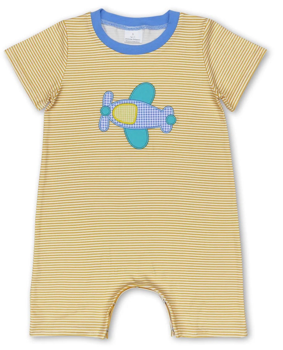 Boys yellow airplane romper