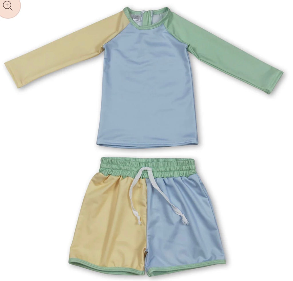 Long sleeve patchwork swimsuit